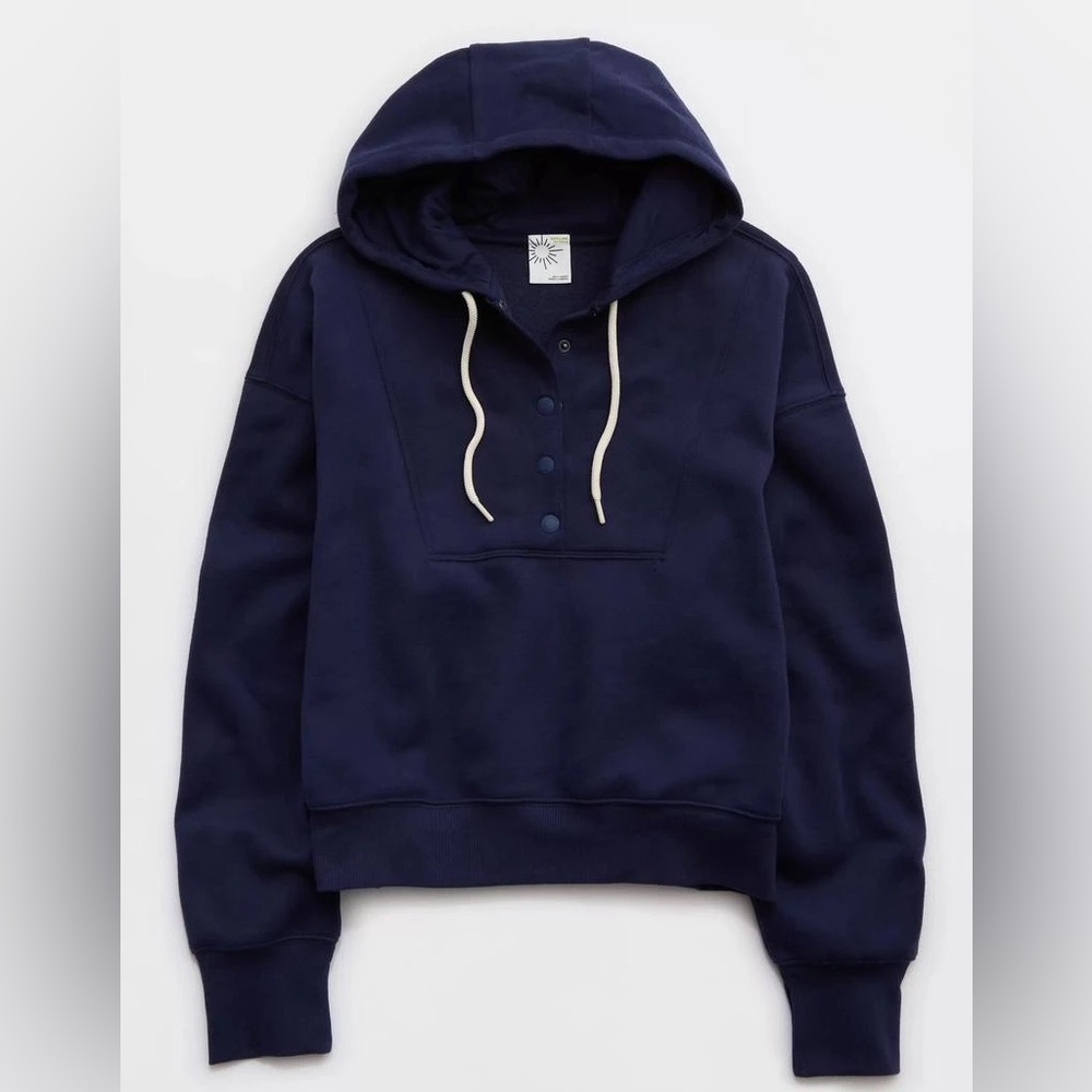 Offline By Aerie Cloud Fleece Snap Front Hoodie Women M Navy Blue